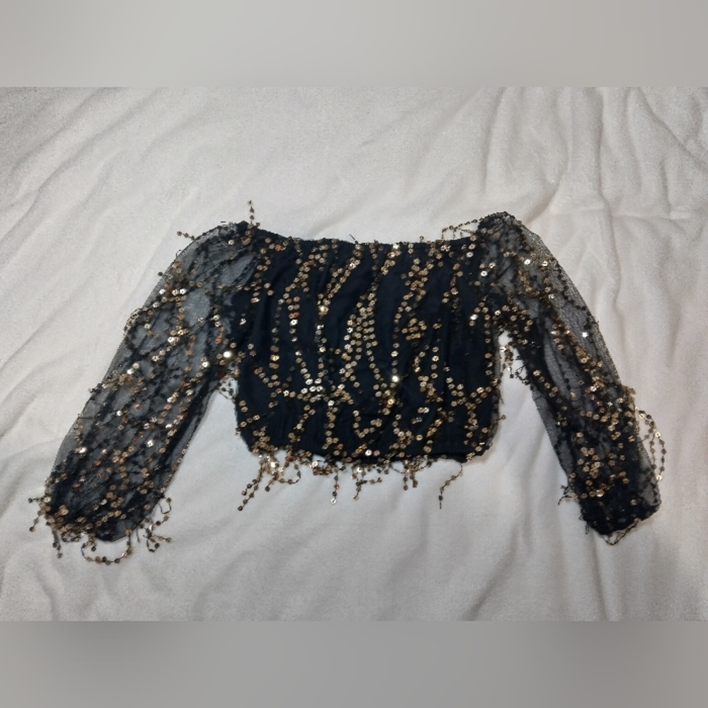 Elegant Black and Gold Sequin Women's Blouse